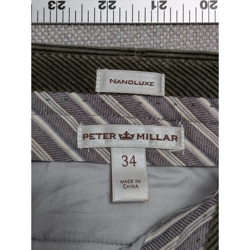 Peter Millar Men's Olive Green Corduroy Pants 34x30 Nanoluxe Stretch Office